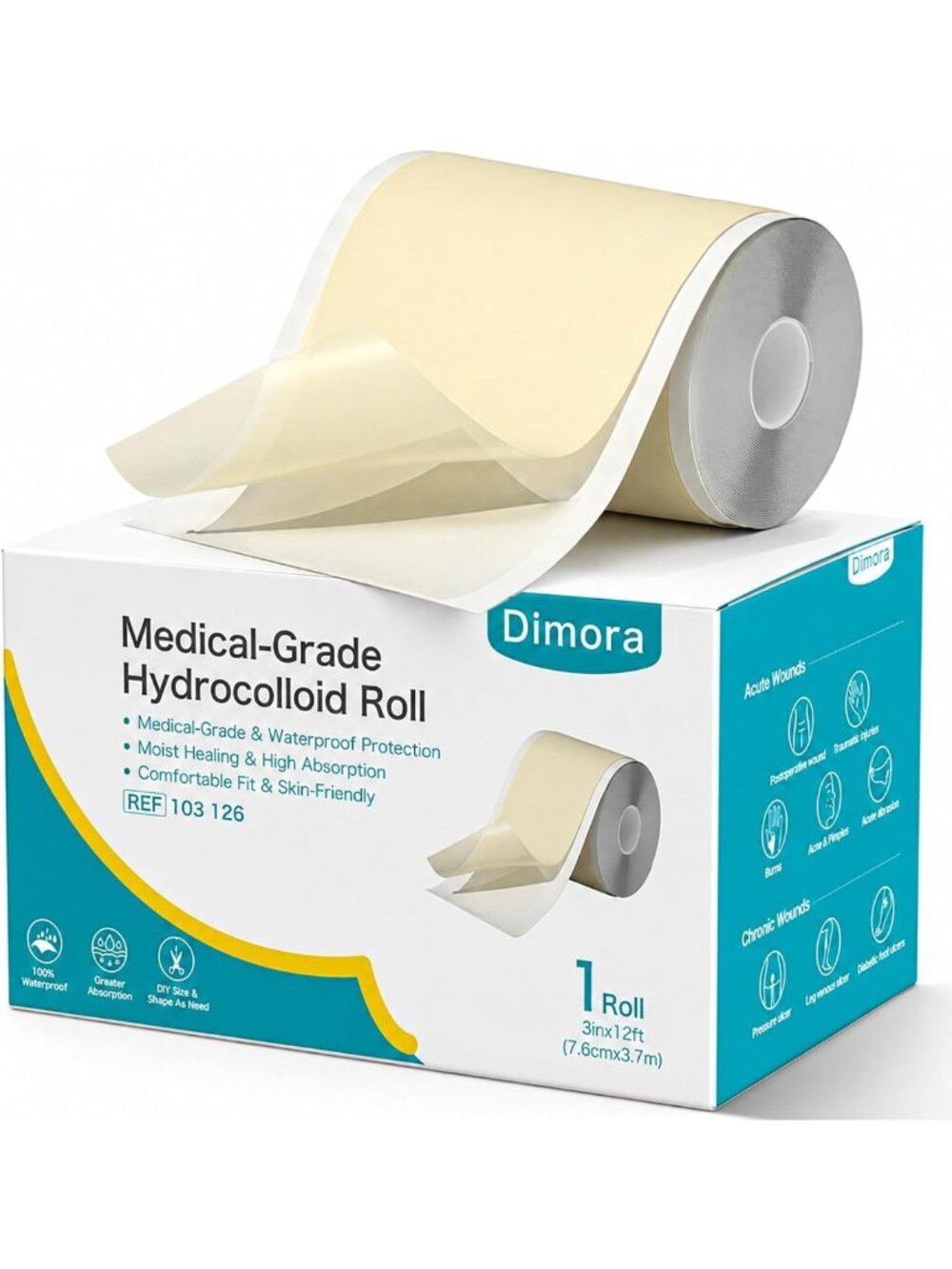 Hydrocolloid Bandage Roll 3in x 12ft - Absorbent Wound Care, Blister & Acne